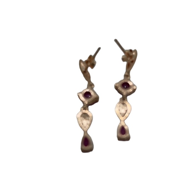 GENUINE RUBY 925 SILVER GOLD FILLED PIERCED EARRINGS - Picture 2 of 3